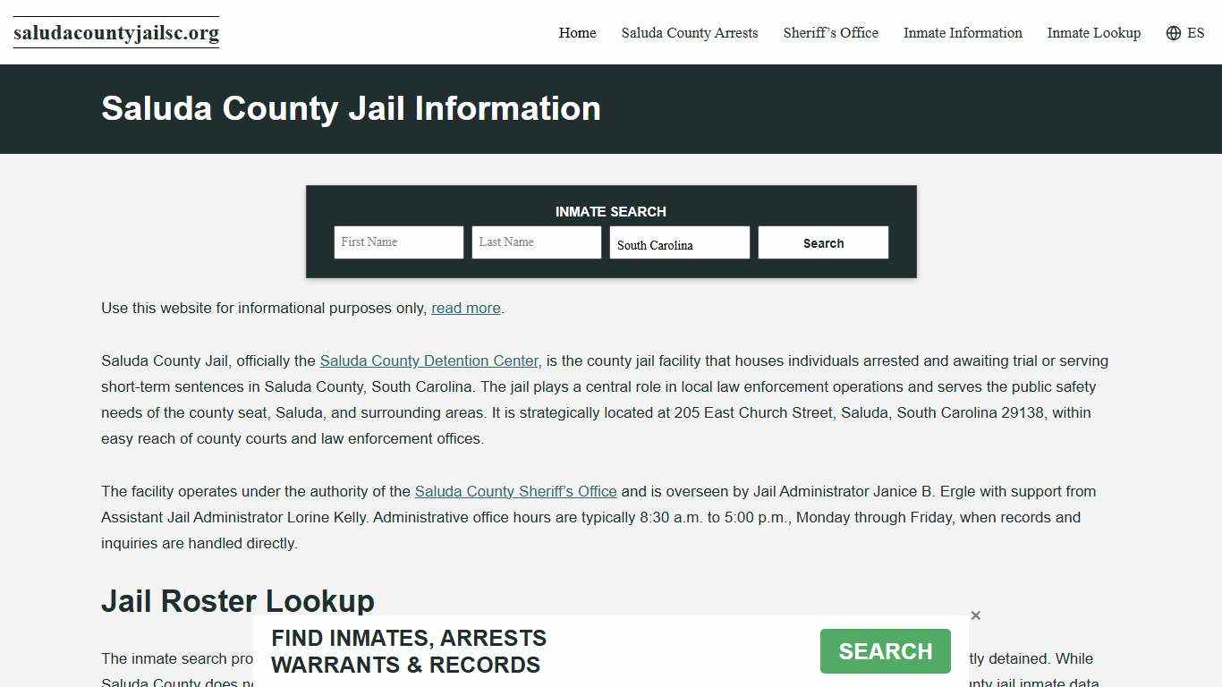 Saluda County, SC Jail Roster, Inmate Info