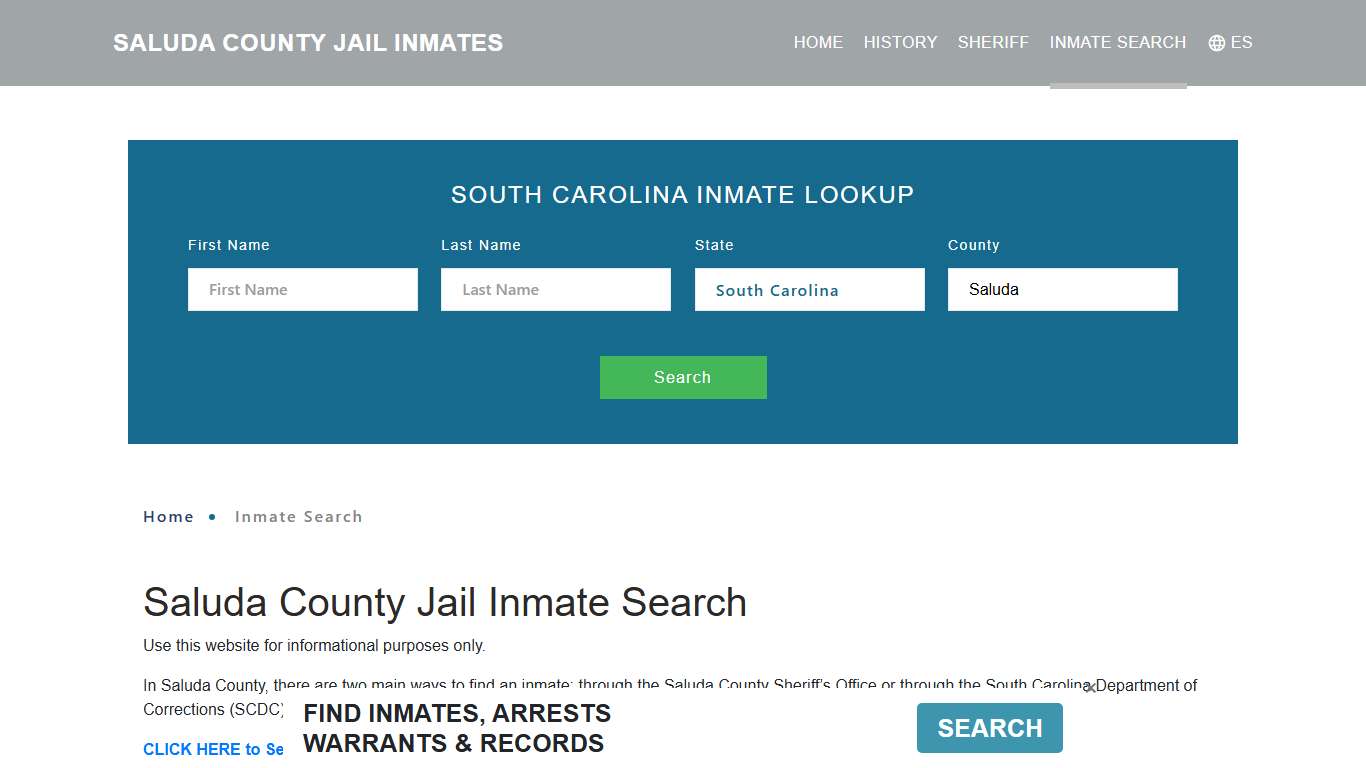 Saluda County, SC Detainee Lookup